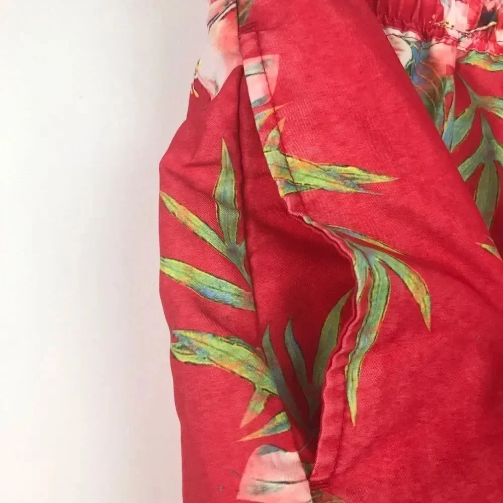 21 Men Red Hibiscus Floral Tropical Swim Trunks